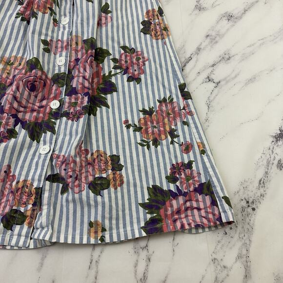 Styles To Go Womens Vintage 90s Midi Skirt Size 4 Blue Stripe Floral Pockets - Picture 3 of 10